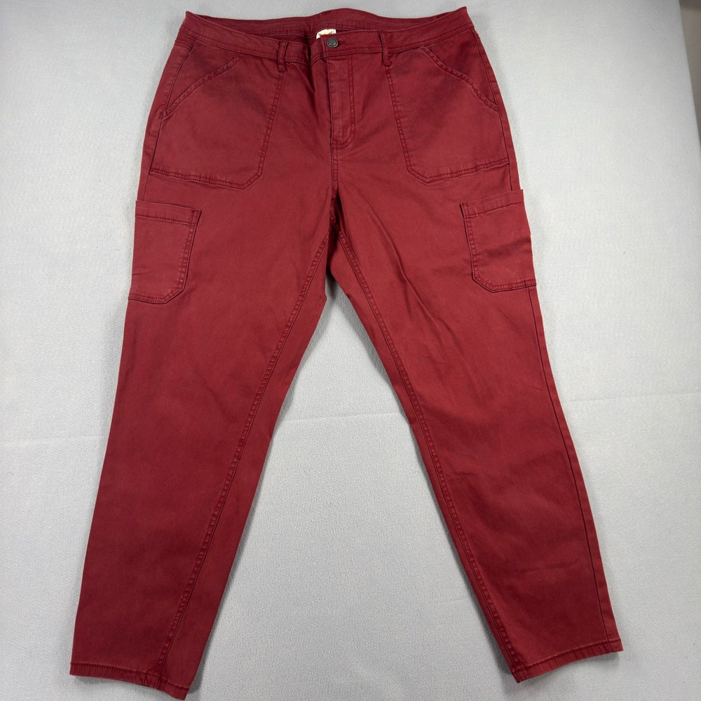 Faded Glory Womens Size 18 Burgundy Red Cargo Pants Cotton Lyocell Stretch